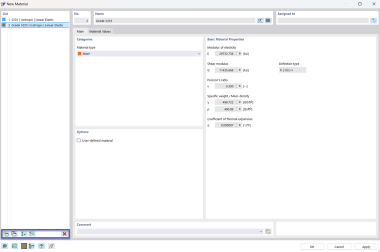 Dialog Box "Edit Material"