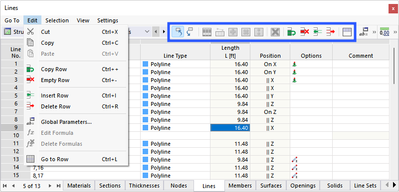 Menu and Buttons in Tables