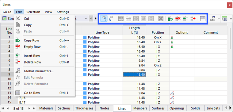 Menu and Buttons in Tables