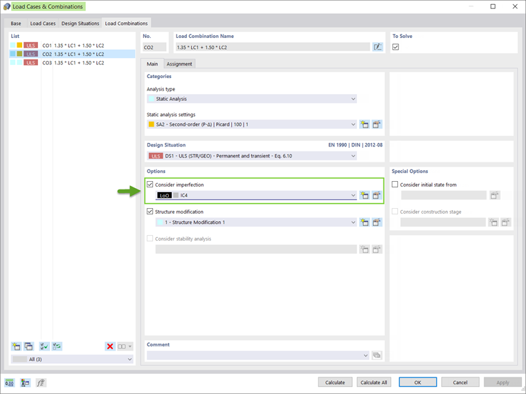 Consideration of Imperfections in Terms of Load Cases & Combinations