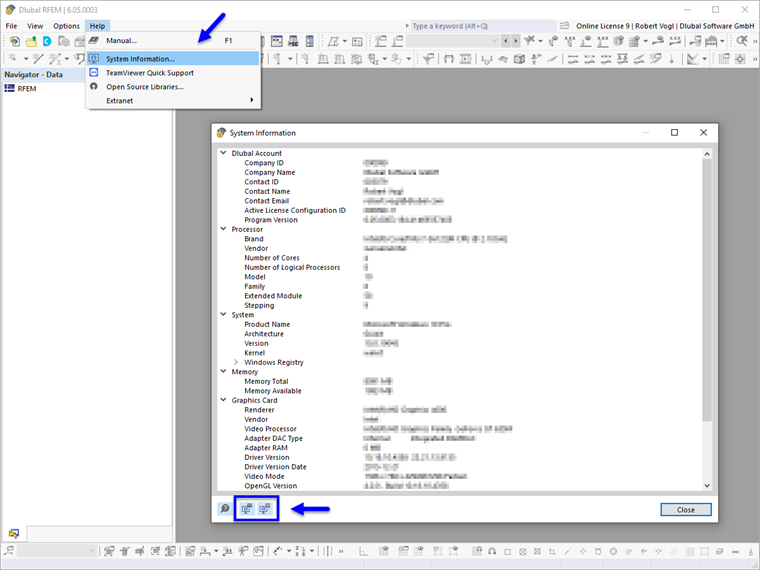 FAQ 005177 | How can I carry out system diagnostics in RFEM 6 / RSTAB 9 and send the report to customer support?