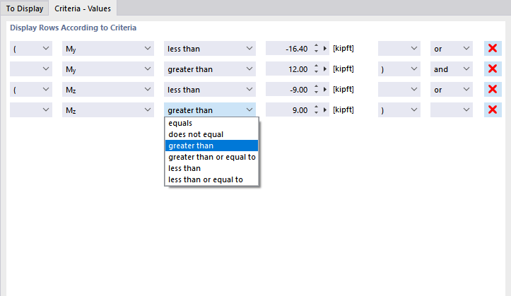 Defining Filter Criteria for Result Values