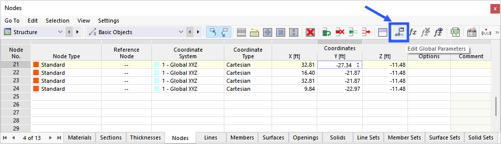 Button "Edit Global Parameters"