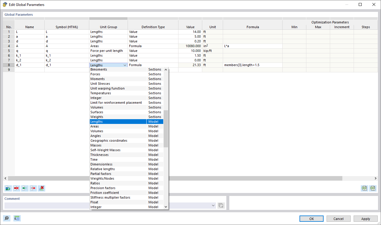 Dialog Box "Edit Global Parameters"