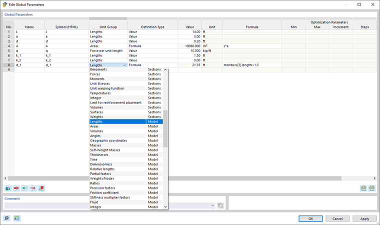 Dialog Box "Edit Global Parameters"