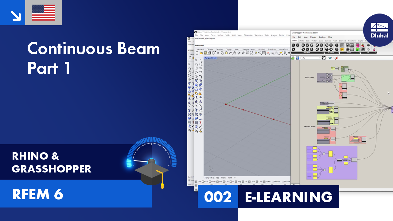 Tutorial showing initial steps for simulating a continuous beam in RFEM 6 using Rhino-Grasshopper.