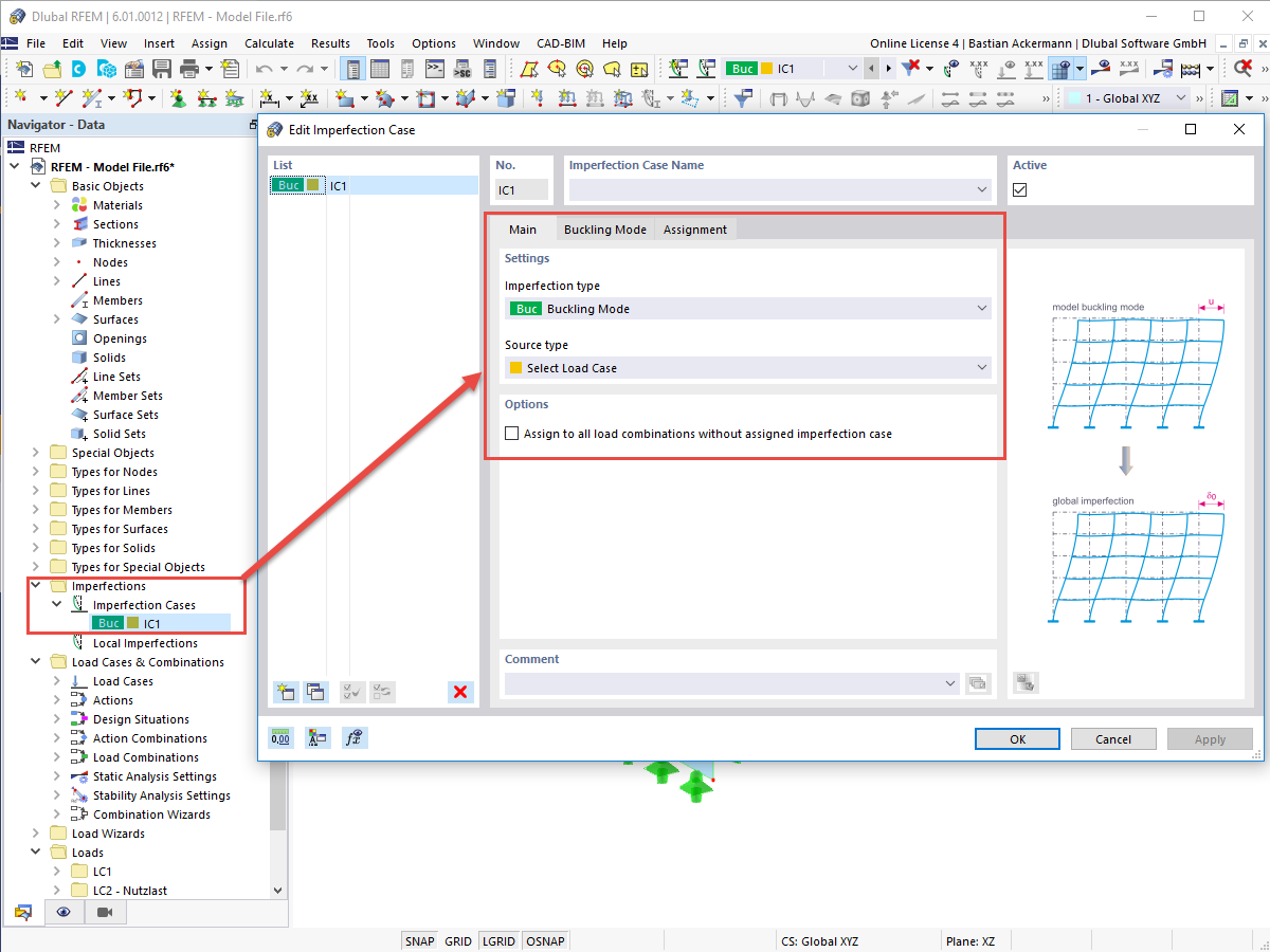 FAQ 005185 | How can I generate imperfections on surfaces in RFEM 6 on the basis of the governing buckling mode?