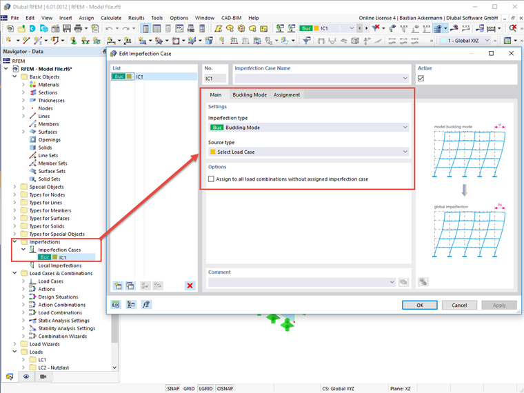 FAQ 005185 | How can I generate imperfections on surfaces in RFEM 6 on the basis of the governing buckling mode?