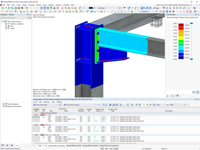 Steel Joints, Table with Results from RFEM 6