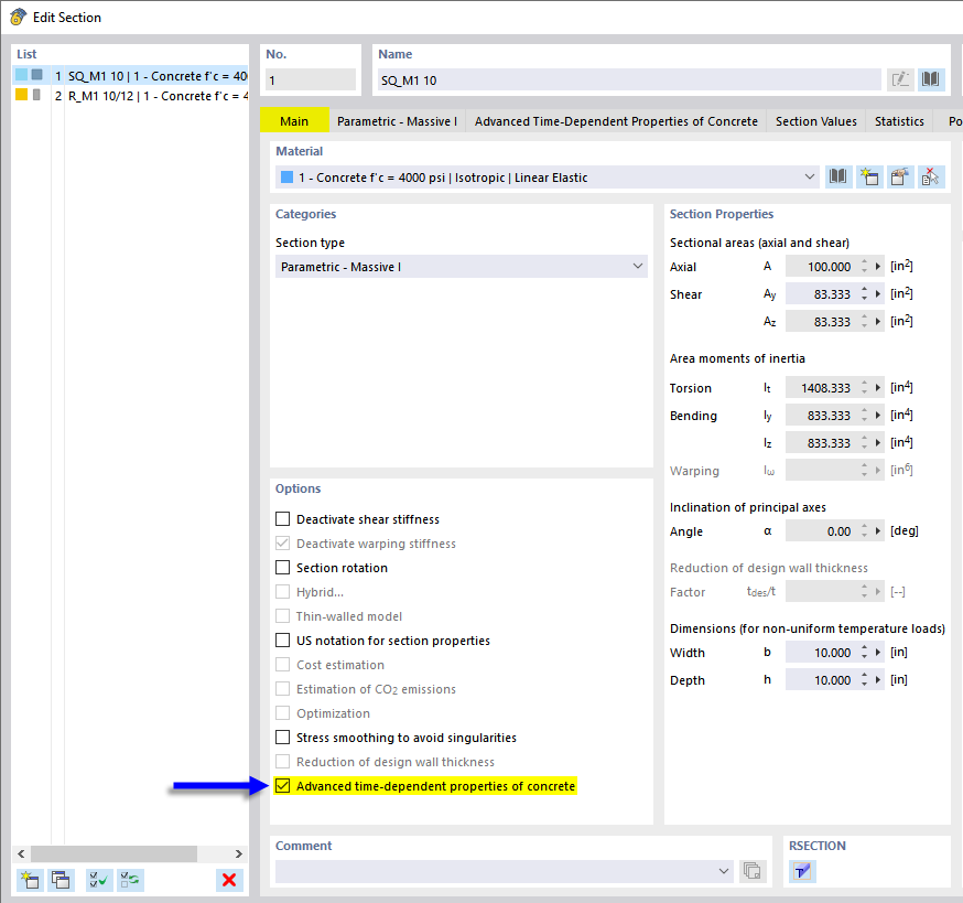 Activating Advanced Time-Dependent Properties of Concrete