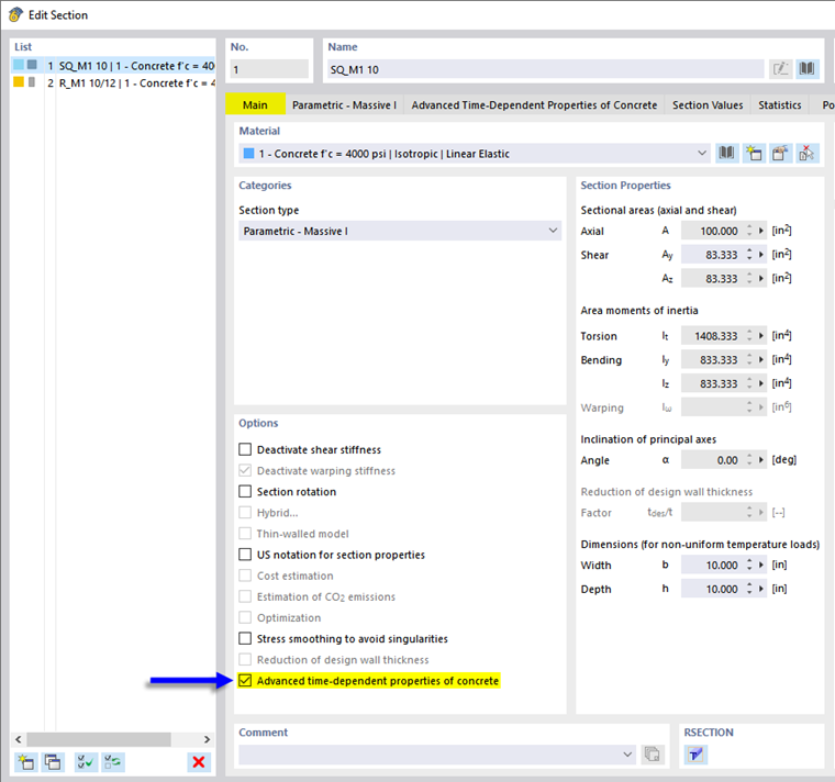 Activating Advanced Time-Dependent Properties of Concrete