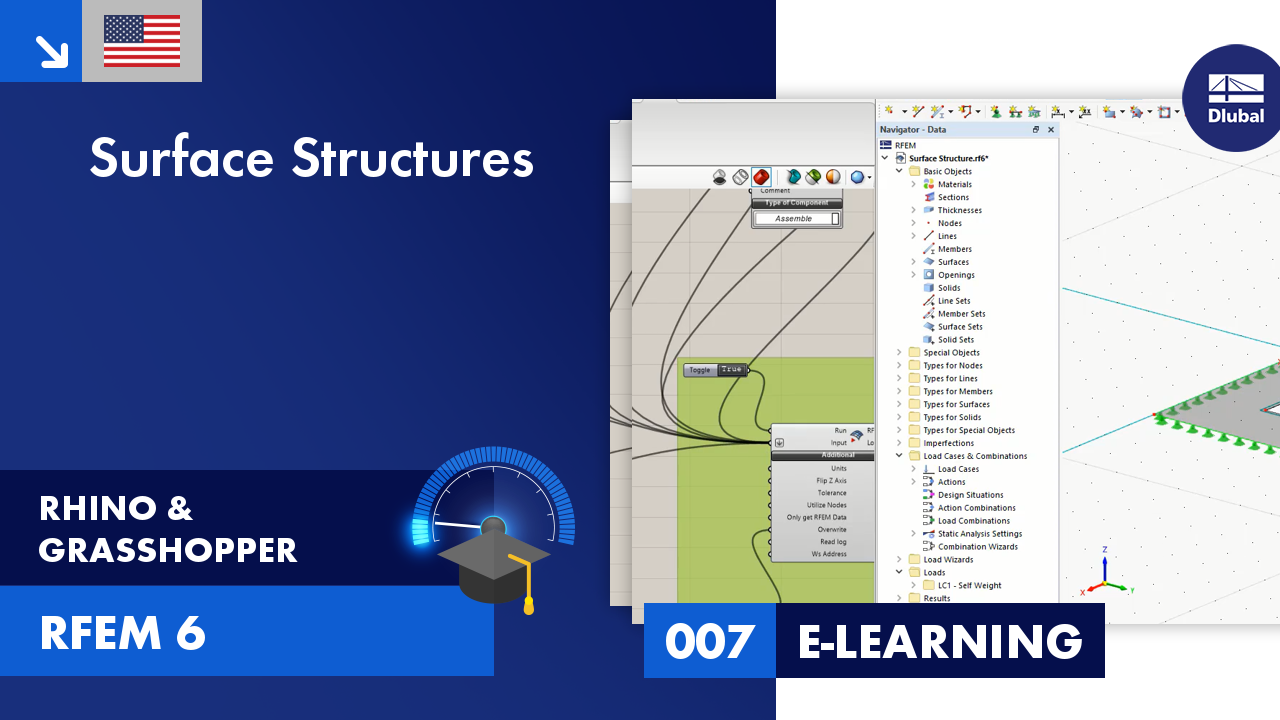 Innovative surface structure created using parametric design tools Rhino and Grasshopper for complex geometries.