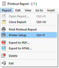 Opening Printer Settings in Printout Report Menu