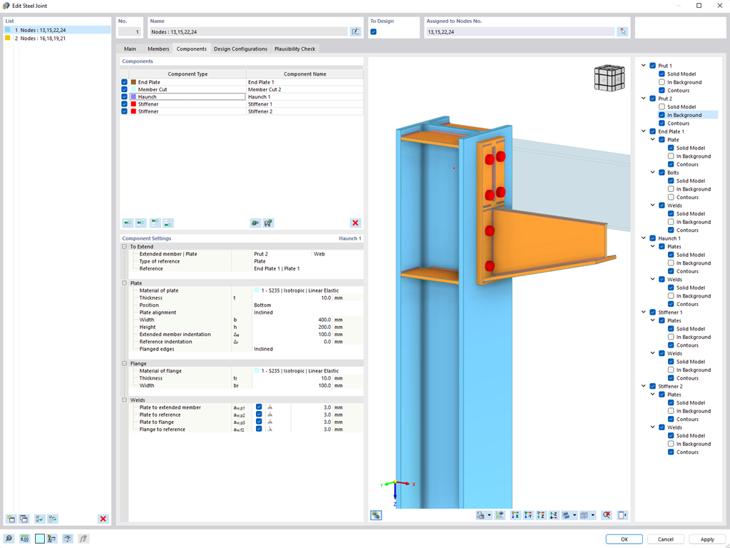 Component Settings for Steel Joints Add-on