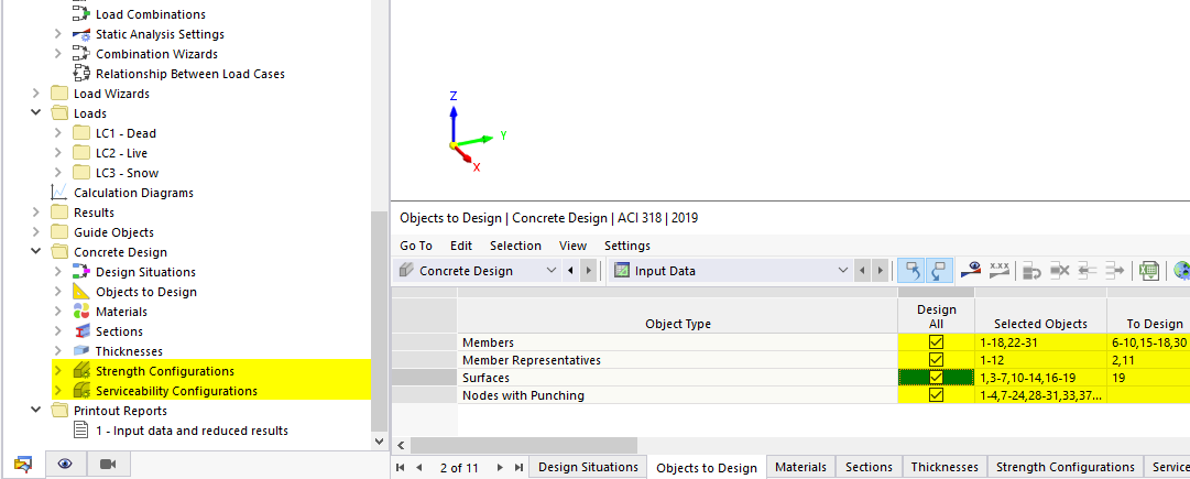 Design Configurations in Navigator Category "Concrete Design"