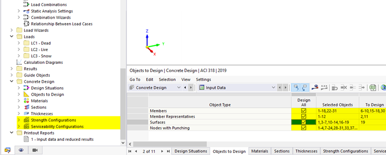 Design Configurations in Navigator Category "Concrete Design"