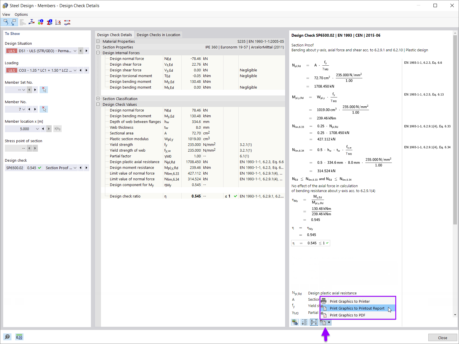 Printing Design Check Details in Printout Report