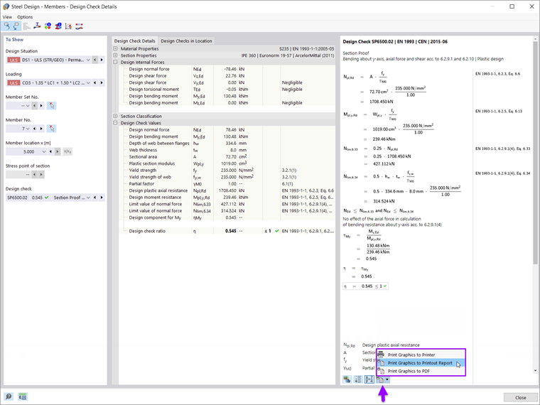 Printing Design Check Details in Printout Report