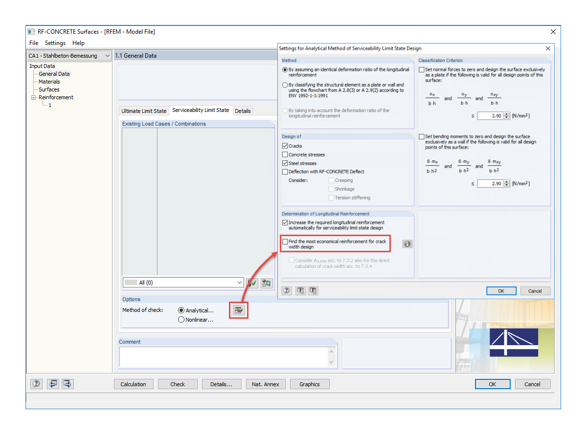 FAQ 005192 | Why is it not possible to select the user-defined additional reinforcement for the serviceability limit state design?
