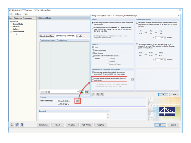 FAQ 005192 | Why is it not possible to select the user-defined additional reinforcement for the serviceability limit state design?