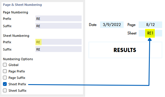 Defining Sheet Numbering with Prefix and Result