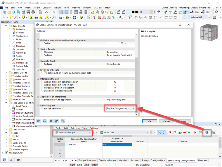FAQ 005195 | Can I define a different bar size in the RFEM 6 Concrete Design add-on other than the default bar sizes available in the drop-down? 