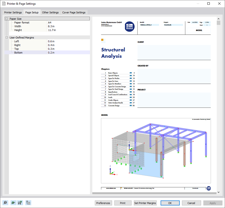 Tab "Page Setup" in Dialog Box "Printer & Page Settings"