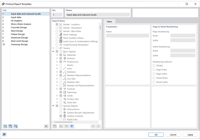 Dialog Box "Printout Report Templates"