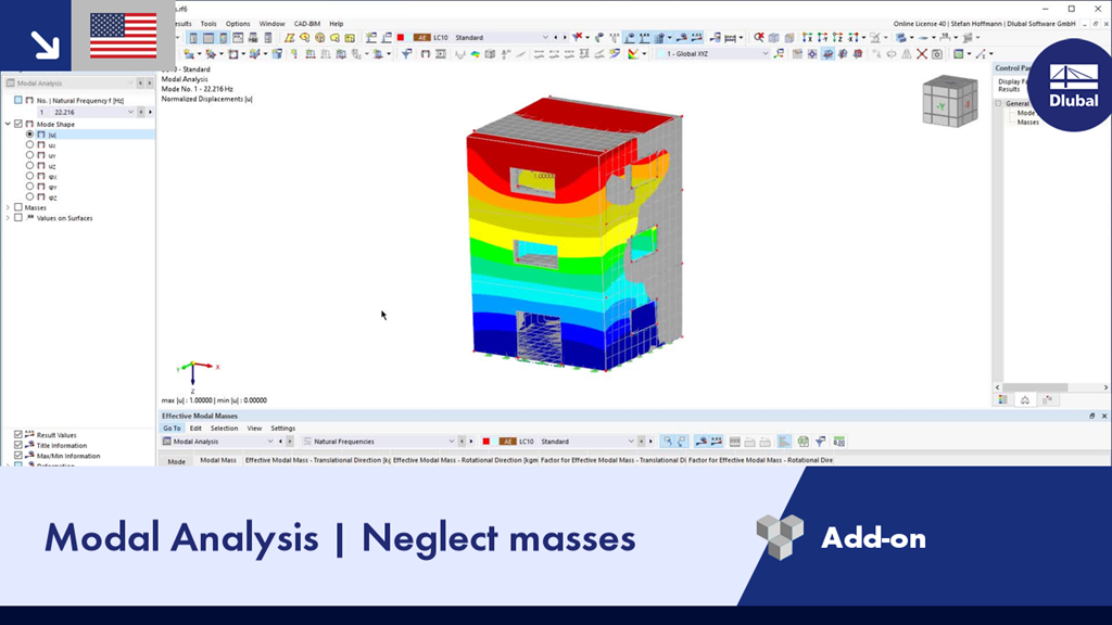 Illustration of modal analysis showing effects of mass neglect in a structural engineering context.