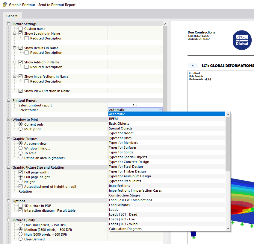 Selecting Printout Report Folder for Graphic
