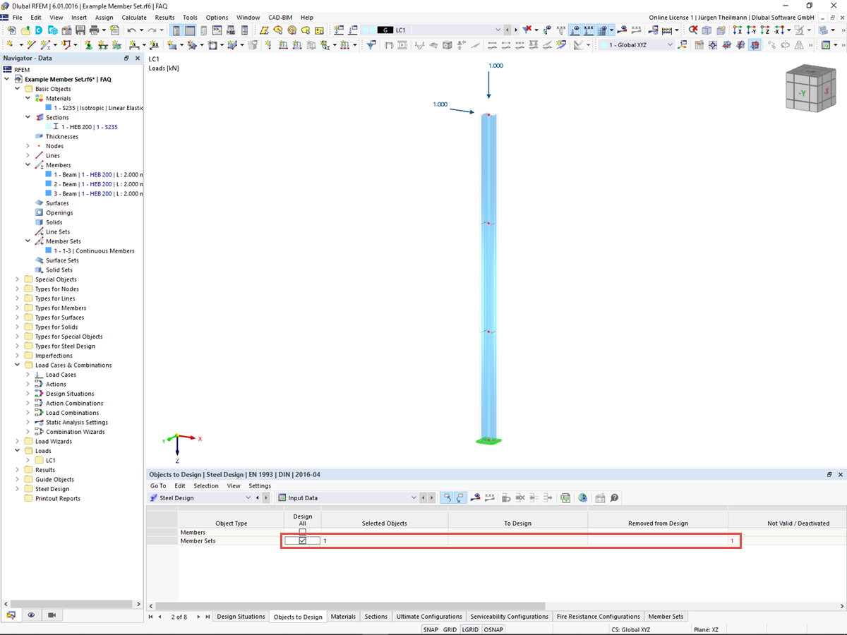 FAQ 005202 | I have activated Steel Design in my model and defined design types for the members. Why is it impossible to design the parent member set?