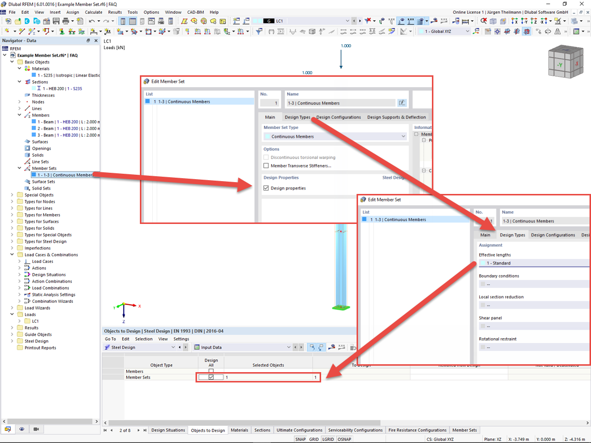 FAQ 005202 | I have activated Steel Design in my model and defined design types for the members. Why is it impossible to design the parent member set?