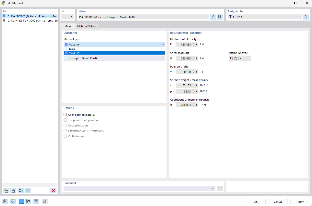 Dialog Box "Edit Material"