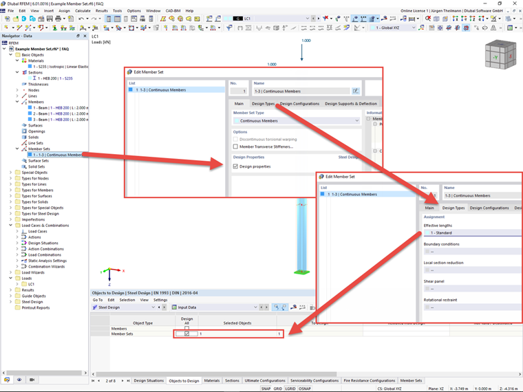 FAQ 005202 | I have activated Steel Design in my model and defined design types for the members. Why is it impossible to design the parent member set?
