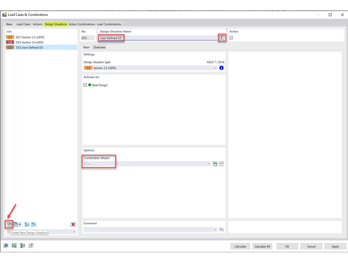 FAQ 005208 | How do I create a user-defined Design Situation with my own chosen load combinations?
