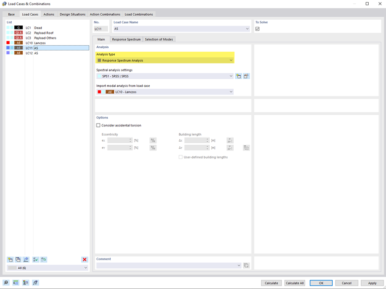 Defining Analysis Type of "Response Spectrum Analysis" for Load Case