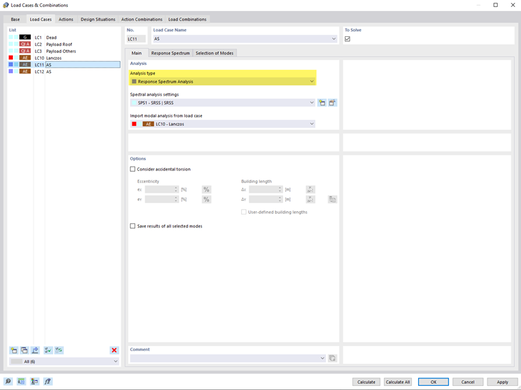 Defining Analysis Type "Response Spectrum Analysis" for Load Case