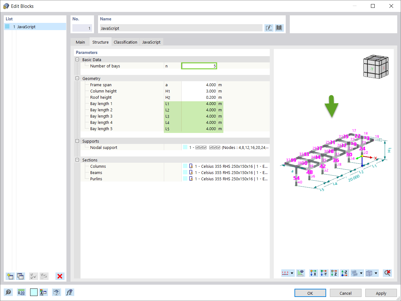 Block with Number of Bays n=5