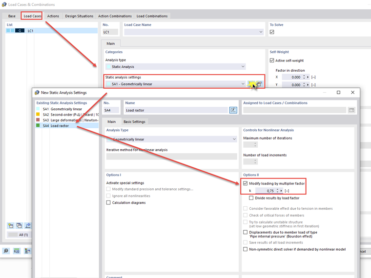 FAQ 005210 | Is it possible to apply a factor to the loads of one or more load cases that uniformly increases or decreases all loads in these load cases?
