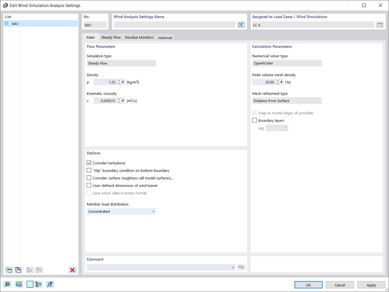 Wind Simulation Analysis Settings