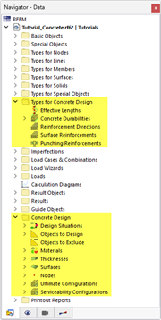 Navigator Items Relevant to Concrete Design