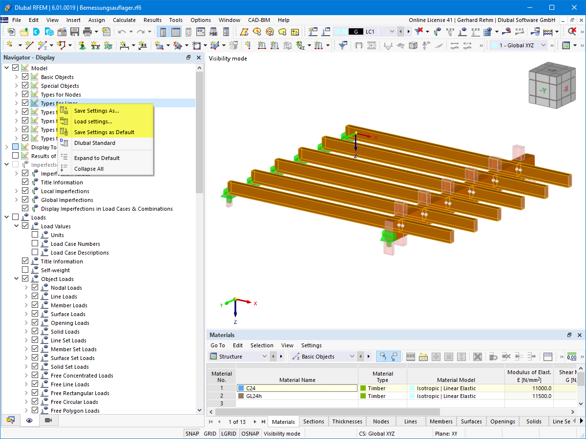 FAQ 005212 | Where can find the option to hide the defined types (for example, design supports or effective lengths)?