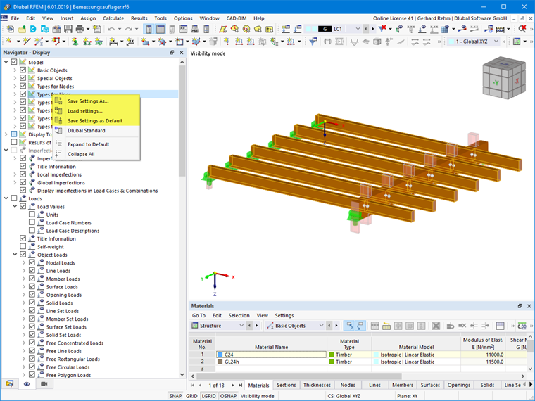 FAQ 005212 | Where can find the option to hide the defined types (for example, design supports or effective lengths)?