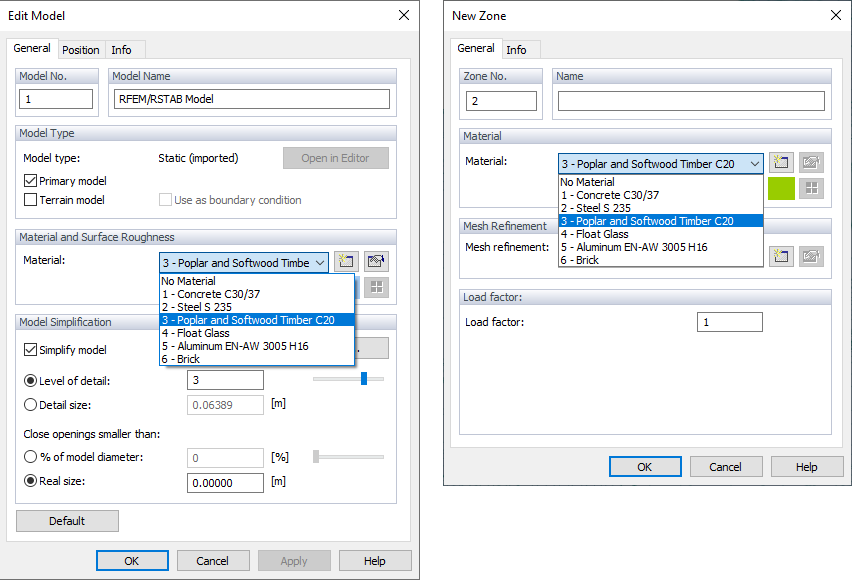Assigning Material to Model or Zone