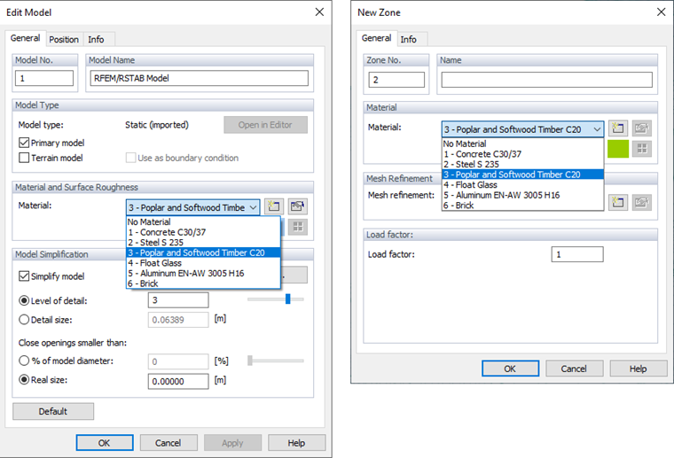 Assigning Material to Model or Zone