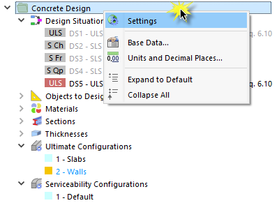 Shortcut Menu "Concrete Design"