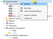 Shortcut Menu "Concrete Design"