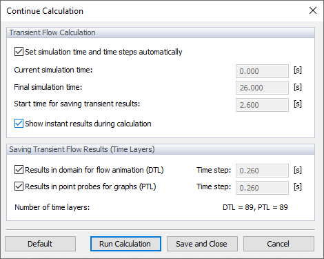Continue Calculation, Transient Flow