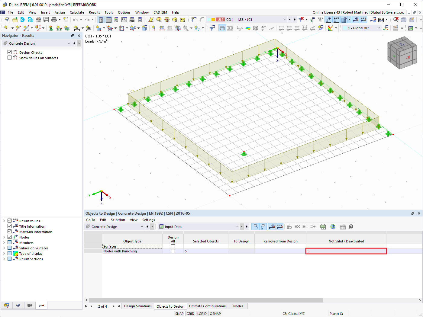 FAQ 005214 | I would like to perform punching design of a reinforced concrete slab. I have selected a node and set it for the punching design. The node is classified as invalid.