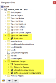 Categories for Steel Joint Design in Navigator – Data